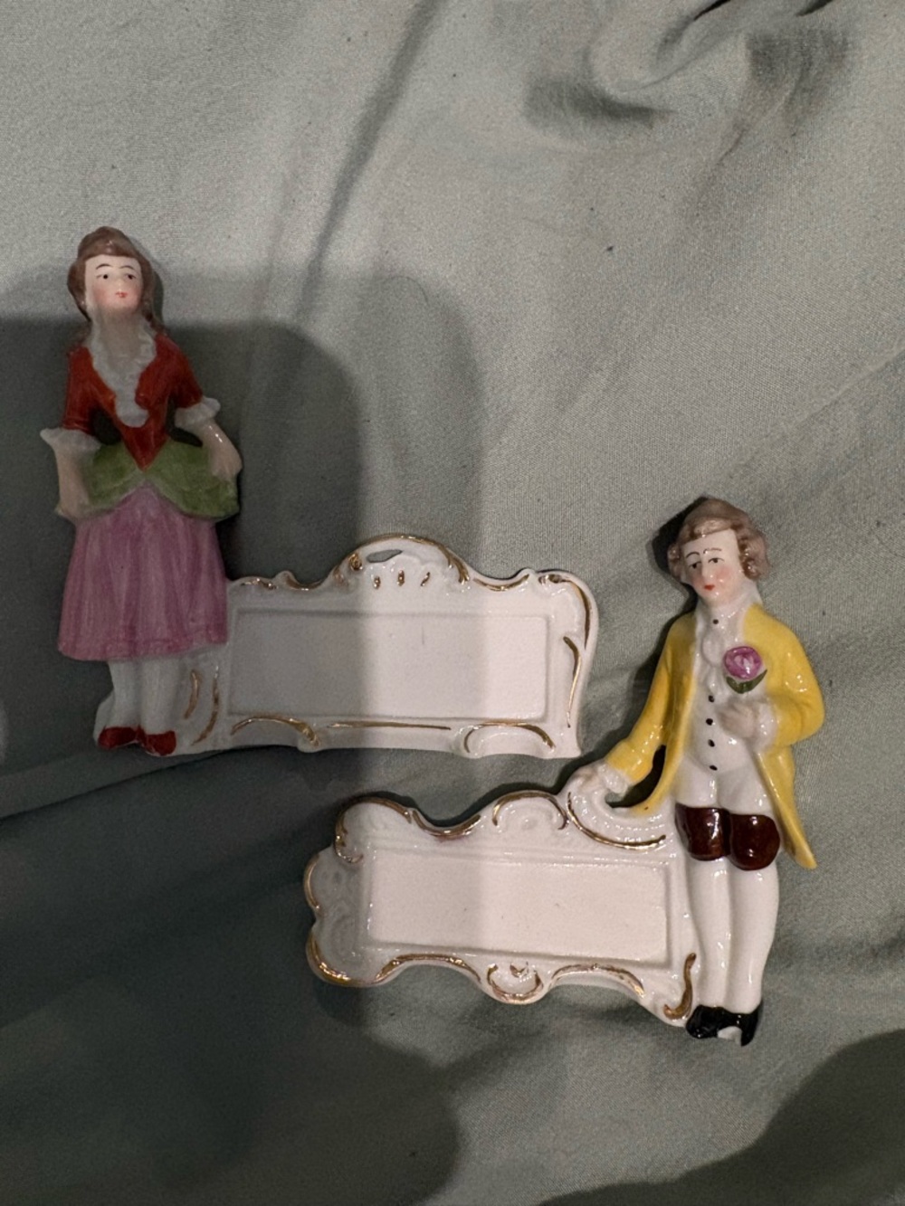 Porcelain Victorian Couple Place Card Holders - Pink, Yellow, Green, White
